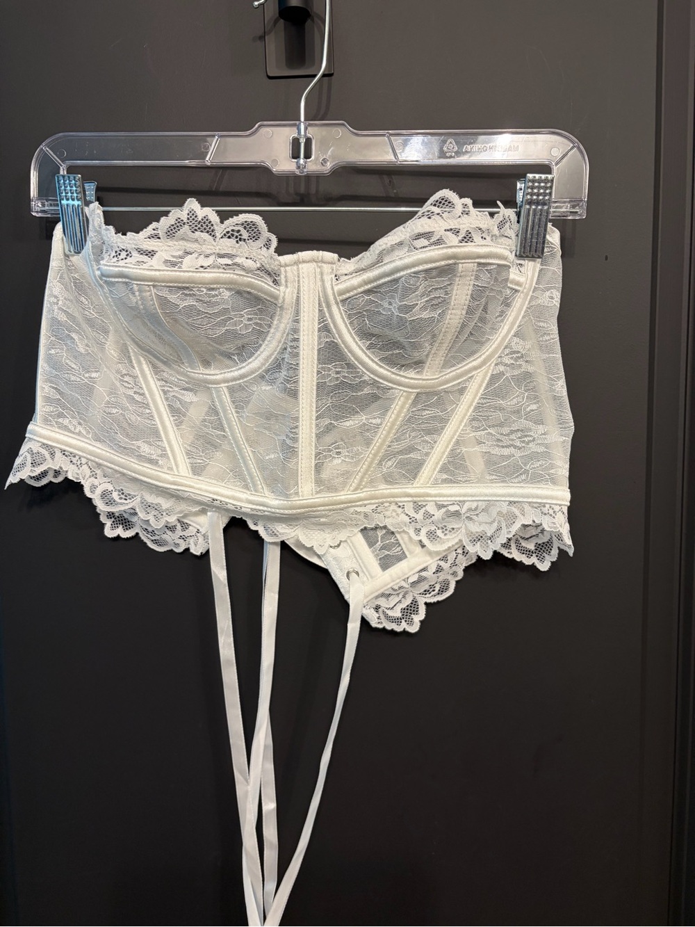 Lace Longline Bustier with Garter Straps - White